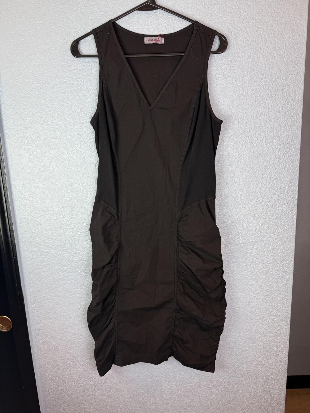 Wearables Dress Womens Medium Black Ruched Sleeveless V Neck Modern Casual Style